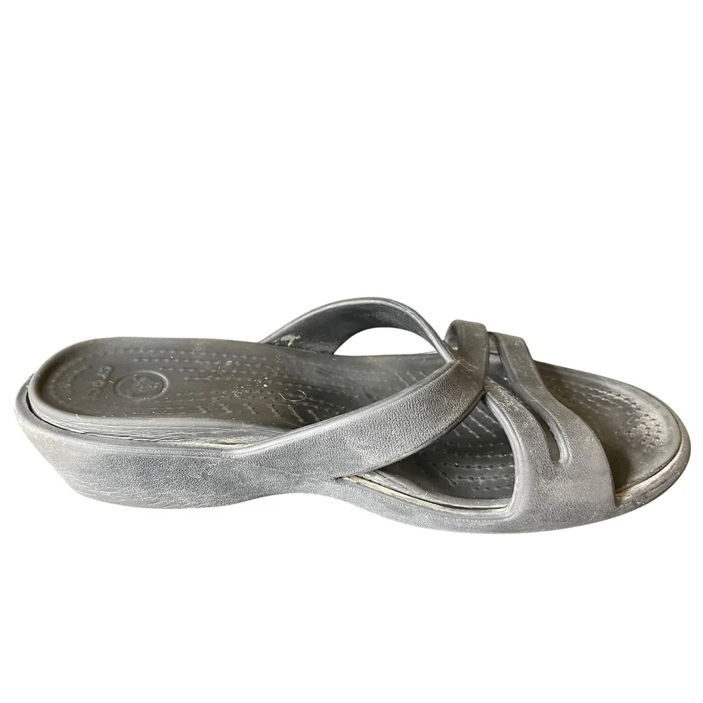 Crocs‎ Womens Patricia Black Strappy Comfort Wedge Sandals Size 7 Slip On Shoes